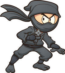 Cartoon ninja holding a star. Vector clip art illustration with simple gradients. All in a single layer. © Memoangeles