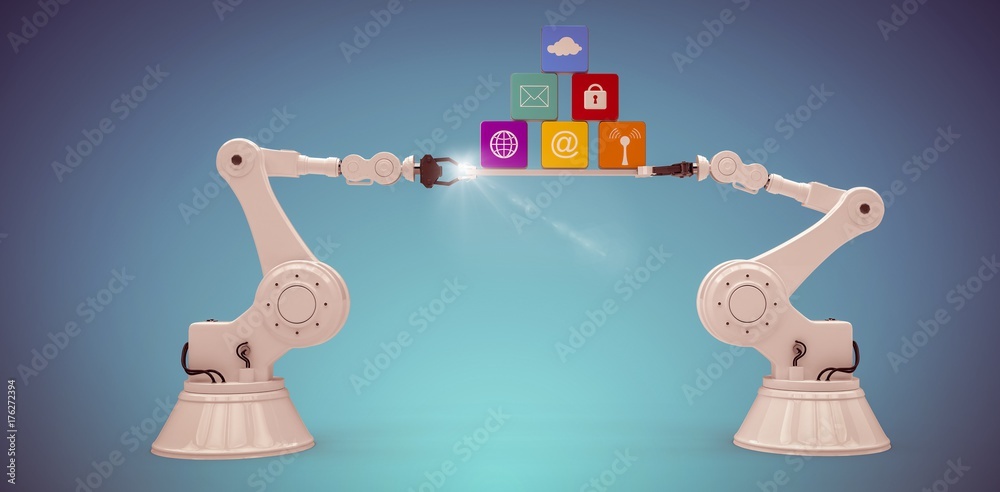Poster composite image of digitally composite image of robotic hands