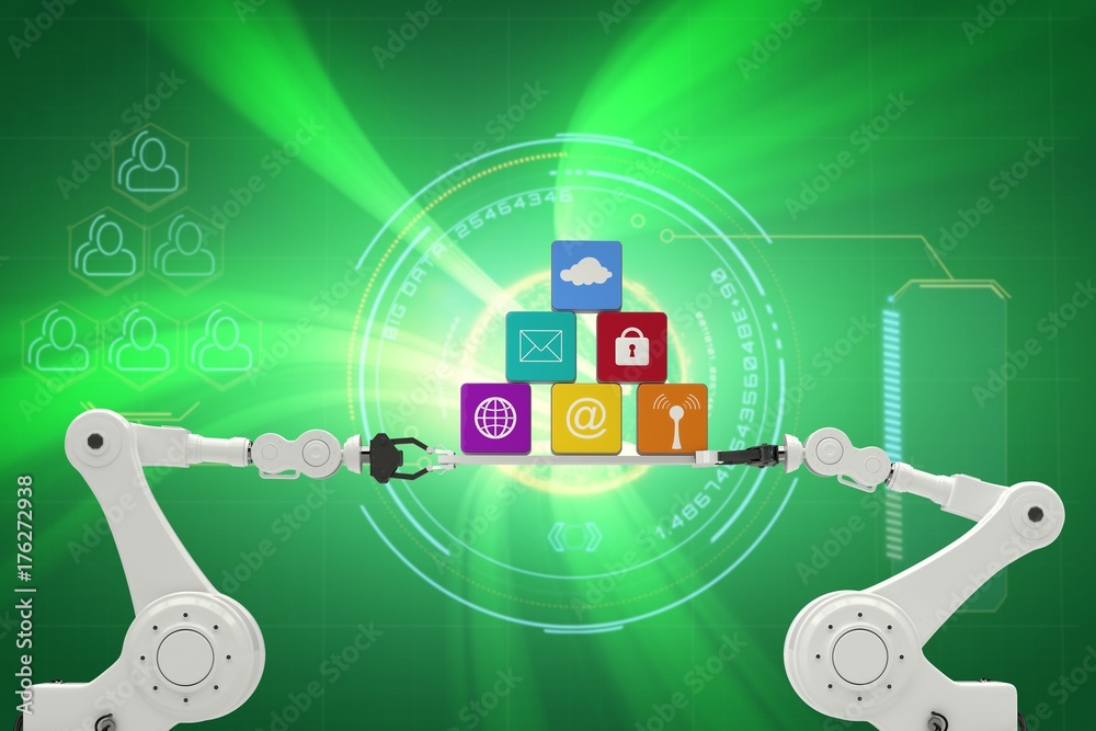 Poster composite image of digitally composite image of robotic hands