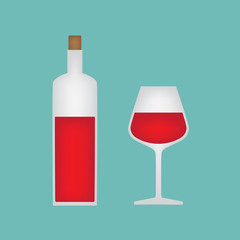 glass and bottle of red wine- vector illustration