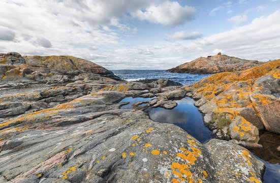 Rocky landscape on island in Stockholm archipelago.
