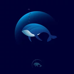 Tuinposter Blue whale logo. Ocean  underwater animal emblem. © Nataly