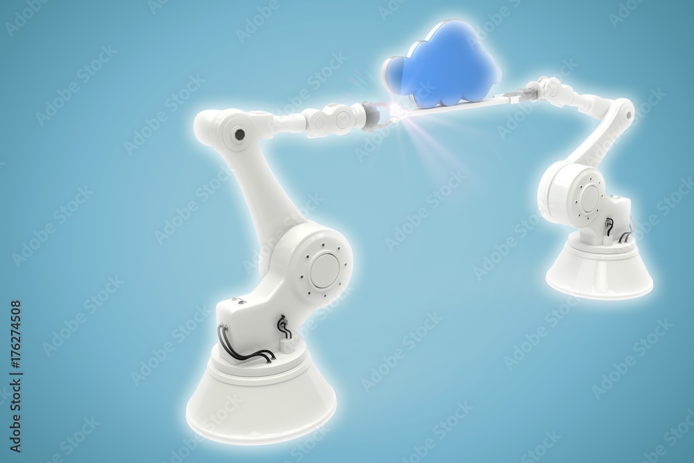 Poster composite image of digitally generated image of robotic hands