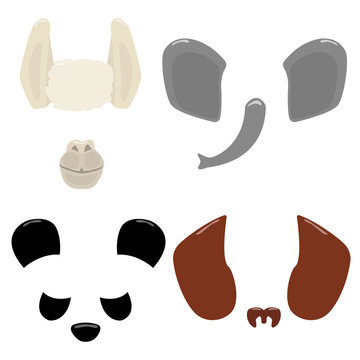 Set of cartoon animal masks. Vector hand drawn illustration.