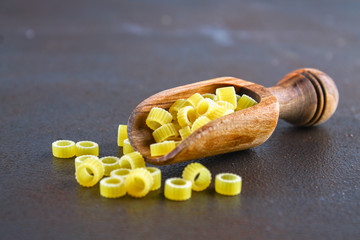 Ditalini macaroni. Pasta rings. Tubettini and thimbles. Anellini.