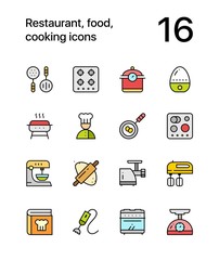 Colored Restaurant, food, cooking icons for web and mobile design pack 3