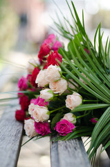 Bouquet of flowers on the bench