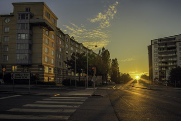 Sunset in a street