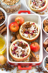 apples prepared for baking, vertical top view