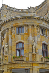 Fototapeta na wymiar Fragment of the building of the Ministry of Industry and Trade. Prague, Czech Republic