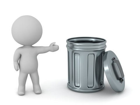 3D Character Showing Trash Can