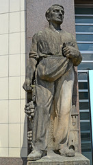MELNIK, CZECH REPUBLIC.  A sculpture of the sower at the building