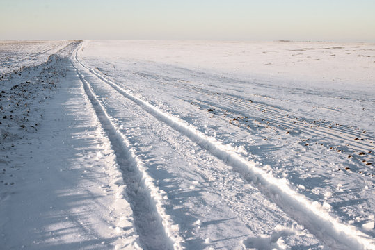 Car tracks on snow