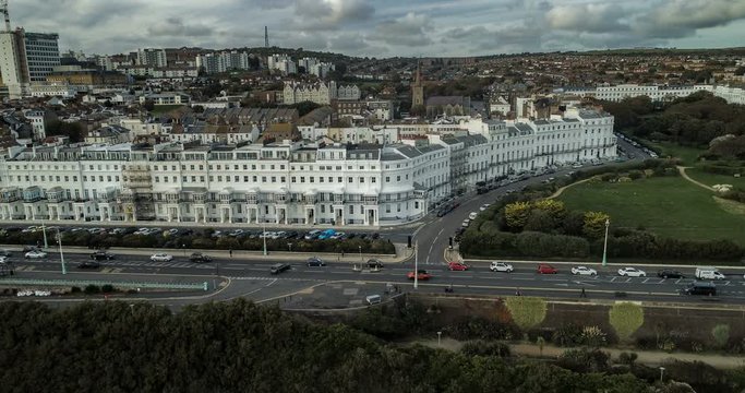 Aerial time lapse view of a grand regency square in Brighton, England (hyperlapse)