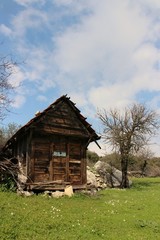 old wooden hut in the farm