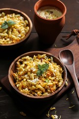 Bhel Chaat - North India street food / Diwali Savory Snacks, selective focus