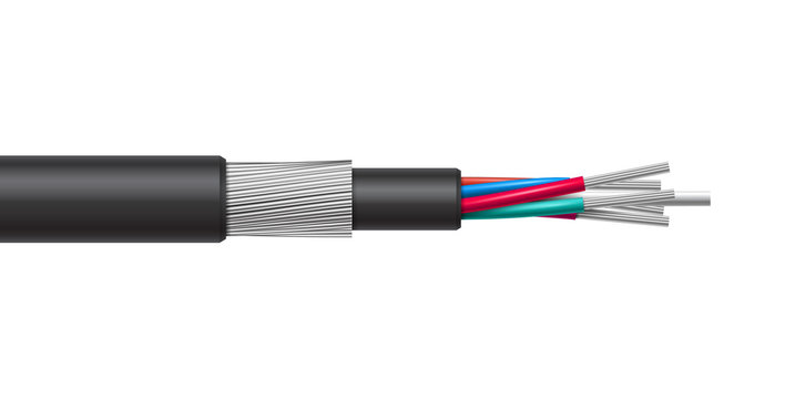 Fiber optic tight buffered cable structure. Vector realistic illustration.