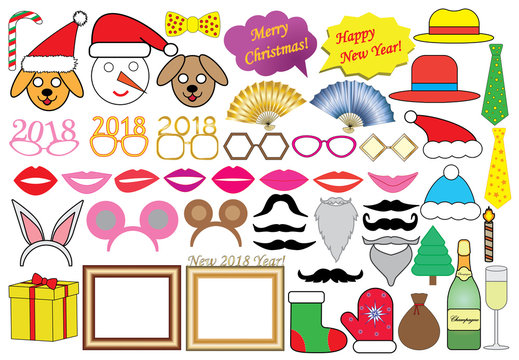 New 2018 year (Christmas) party set, icons. Vector.