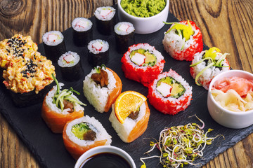 Sushi set on stone
