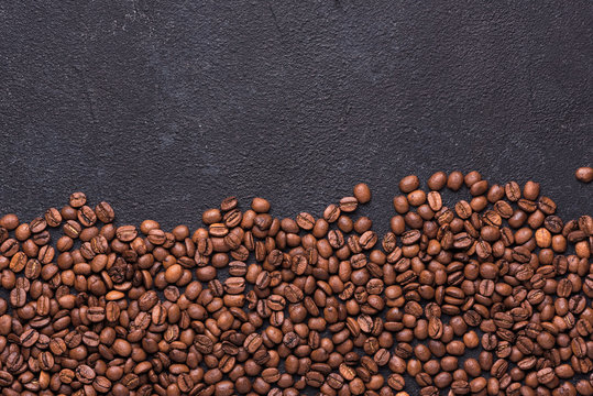 Coffe beans on black background