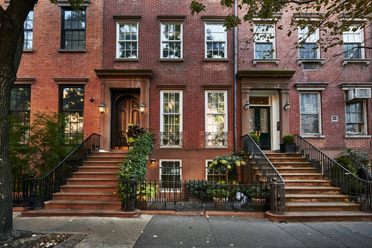 a row of brownstone buildings