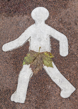 Piktogramm nackter Mann mit Ahornblatt,Feigenblatt