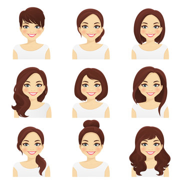 Woman with different hairstyles set vector illustration