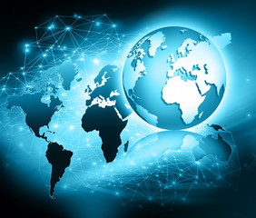 Best Internet Concept of global business. Globe, glowing lines on technological background. Wi-Fi, rays, symbols Internet, 3D illustration