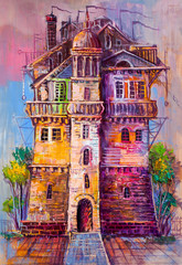 Ancient castle, oil painting.
