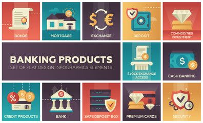 Banking products - set of flat design infographics elements