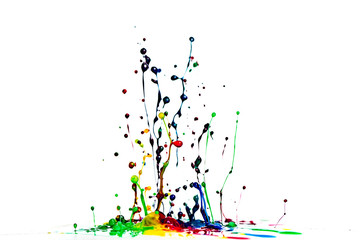 color dancing splashes of paint on a white background