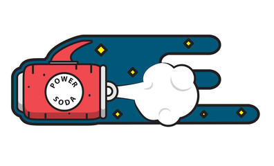 aluminum can-space rocketflight of aluminum cans,,effervescent drink, power soda,vector image, flat design, beautiful icon,outline style