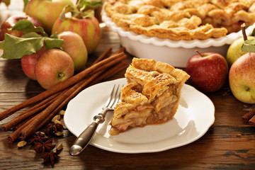Piece of an apple pie on a plate