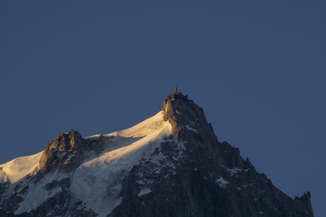 Aiguille du Midi in the first rays of the sun.