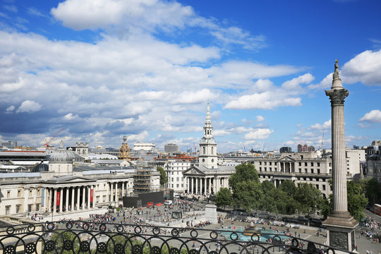 Aerial View over Trafalgar Square in London, 