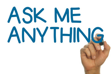 Blue ASK ME ANYTHING Handwritten on a Screen