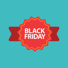 flat black friday red sticker ribbon on blue