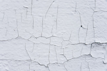 Detail of the old cracked paint, white color, close up