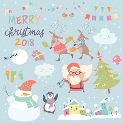 Set of Christmas characters and icons