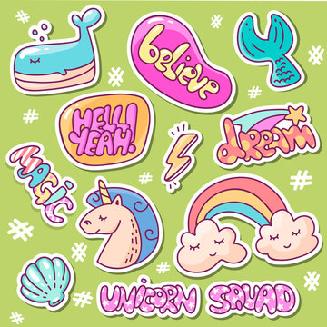 Vector patch set - 80s-90s style design. Isolated illustrations - great for stickers, embroidery, badges.