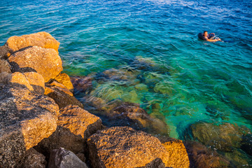 Rocky coastline with magical sunrise, Mimice, Croatia,Europe