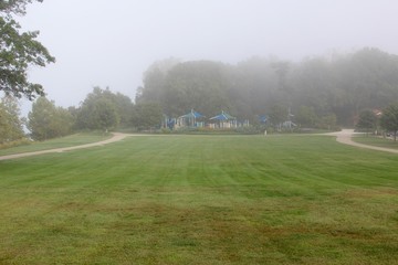 A foggy morning at the parks playground area.