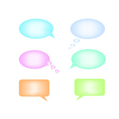 set of six  plastic pastel color speech bubbles think love and rounded square