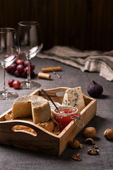 Cheese platter, nuts and fruits