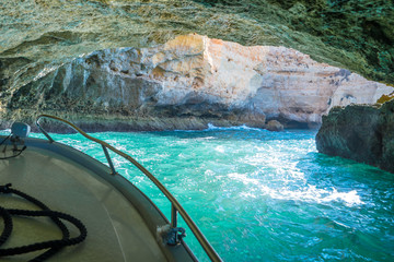Boat trip to the caves near Benagil in Algarve, Portugal