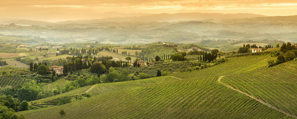 Fototapeta na wymiar orange sunset in Tuscany valley in Italy