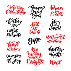 Christmas lettering vector set. Isolated handwriting calligraphy