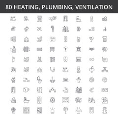 Hvac, heating, air conditioning, ventilation, plumbing service, boiler, home conditioner, engineering radiator line icons signs Illustration vector concept Editable strokes