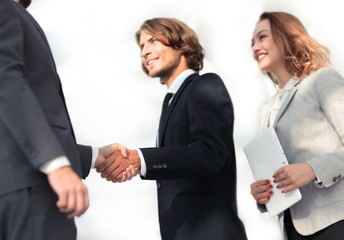 Successful business people handshake greeting deal concept