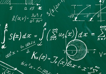 Close up of math formulas on a blackboard